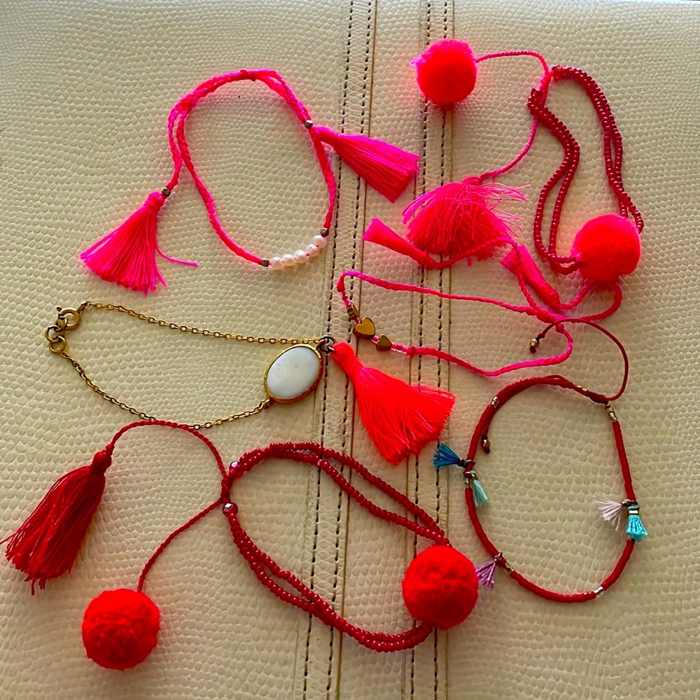 Bundle of fun bracelets - pink/red, included one with real pearls